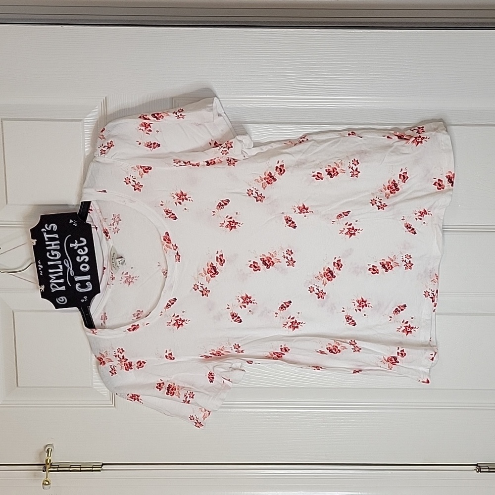 Lucky Brand Medium T-Shirt Short Sleeve Floral White Pink Red